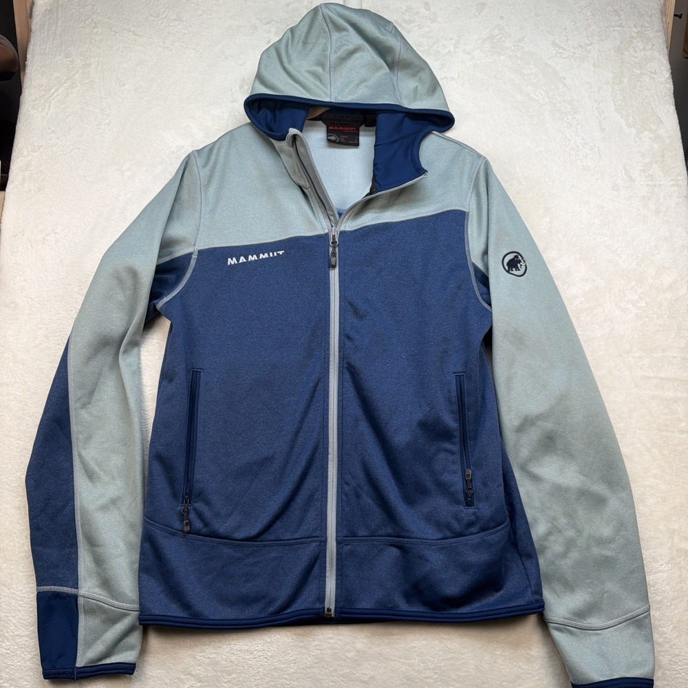 Mammut Womens Softshell Jacket Large Blue Hooded Full Zip Hiking Outdoor